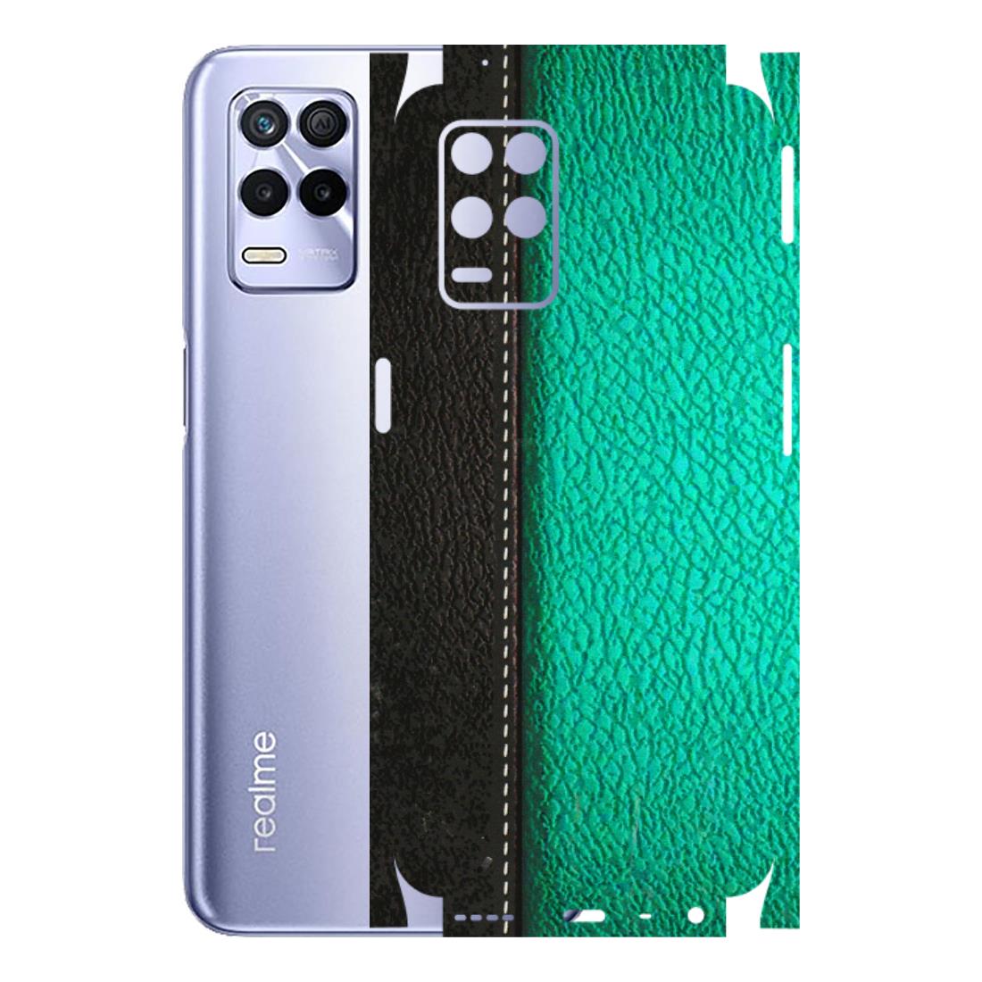 Realme Phone Skins (All Models) - Black Green Dual  Leather Stich - 3D Embossed Finish (L-233) Realme 8S (5G)