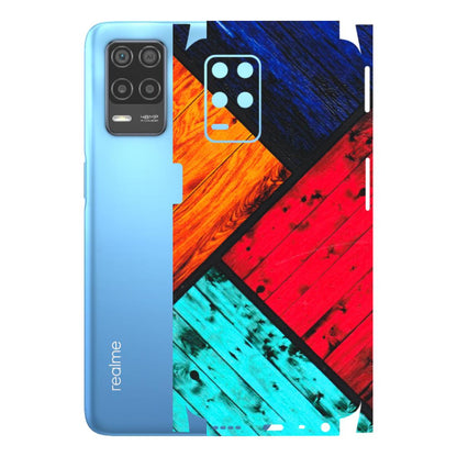 Realme Phone Skins (All Models) - Colourful Wood Panels Abstract - 3D Embossed Finish (L-09) Realme 8 (4G)