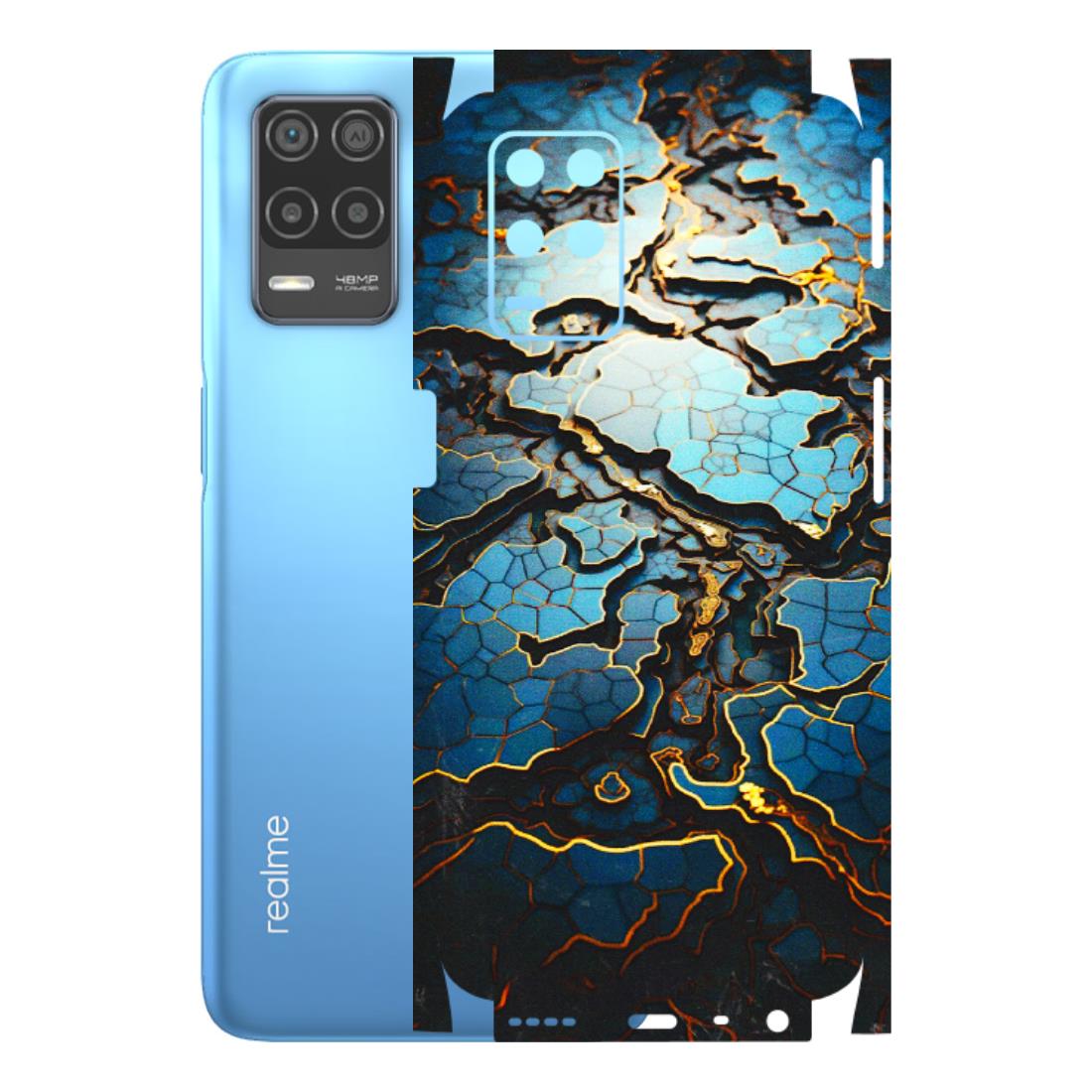 Realme Phone Skins (All Models) - Blue Gold Abstract - 3D Embossed Finish (L-11) Realme 8 (4G)