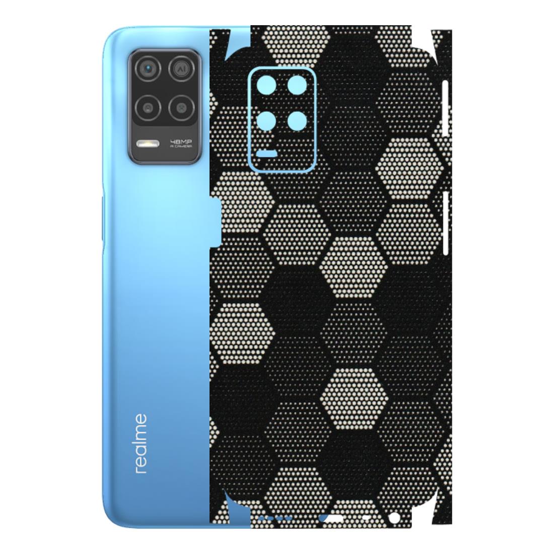 Realme Phone Skins (All Models) - Black & White Dotted Honeycomb Texture - 3D Embossed Finish (L-202) Realme 8 (4G)