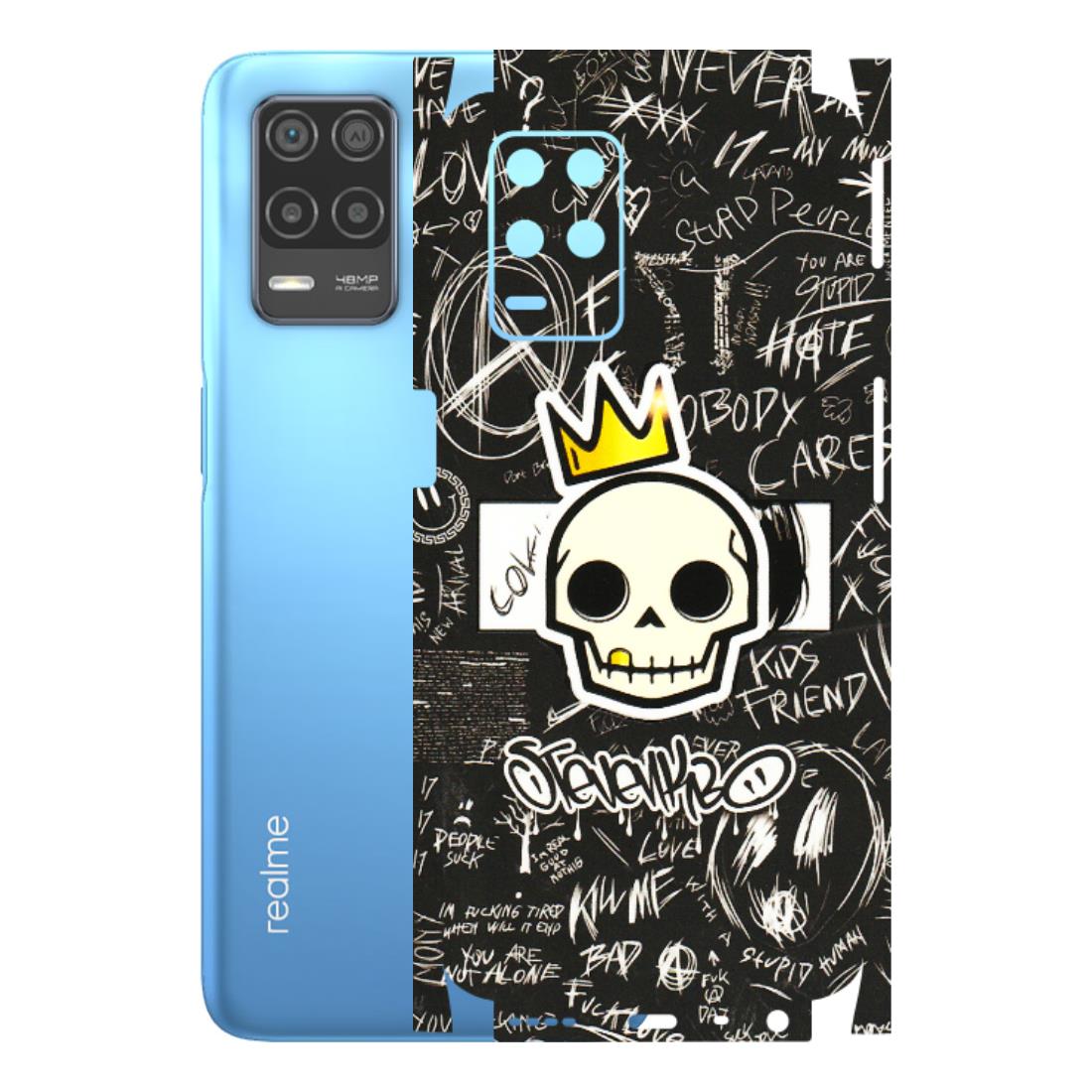 Realme Phone Skins (All Models) - Funny Skull Black Chalk Grafitti - 3D Embossed Finish (L-22) Realme 8 (4G)