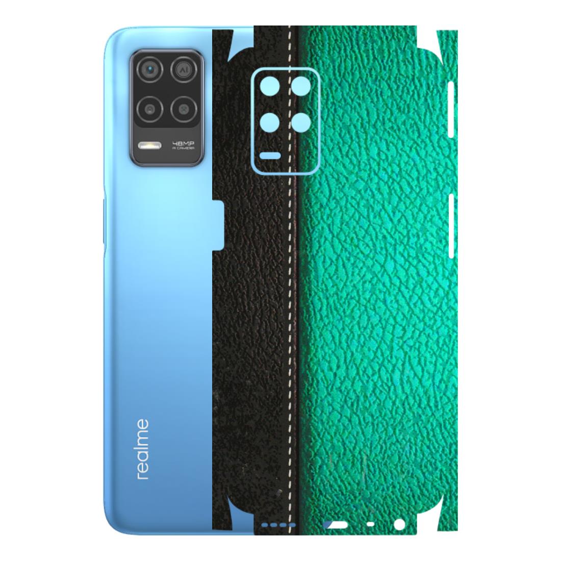 Realme Phone Skins (All Models) - Black Green Dual  Leather Stich - 3D Embossed Finish (L-233) Realme 8 (4G)