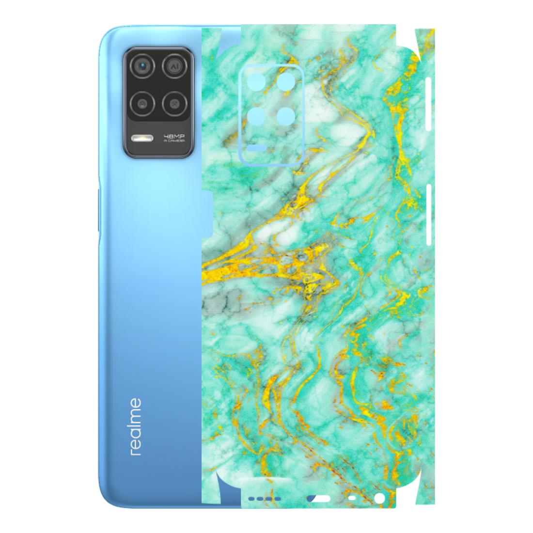 Realme Phone Skins (All Models) - Green And Gold Marble Feel - Matte Finish (M-16) Realme 8 (4G)