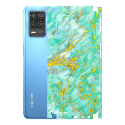 Realme Phone Skins (All Models) - Green And Gold Marble Feel - Matte Finish (M-16) Realme 8 (4G)