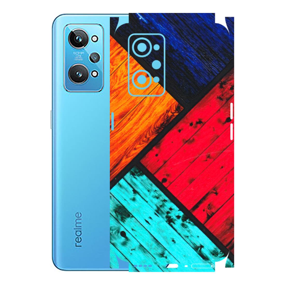 Realme Phone Skins (All Models) - Colourful Wood Panels Abstract - 3D Embossed Finish (L-09) Realme GT 2