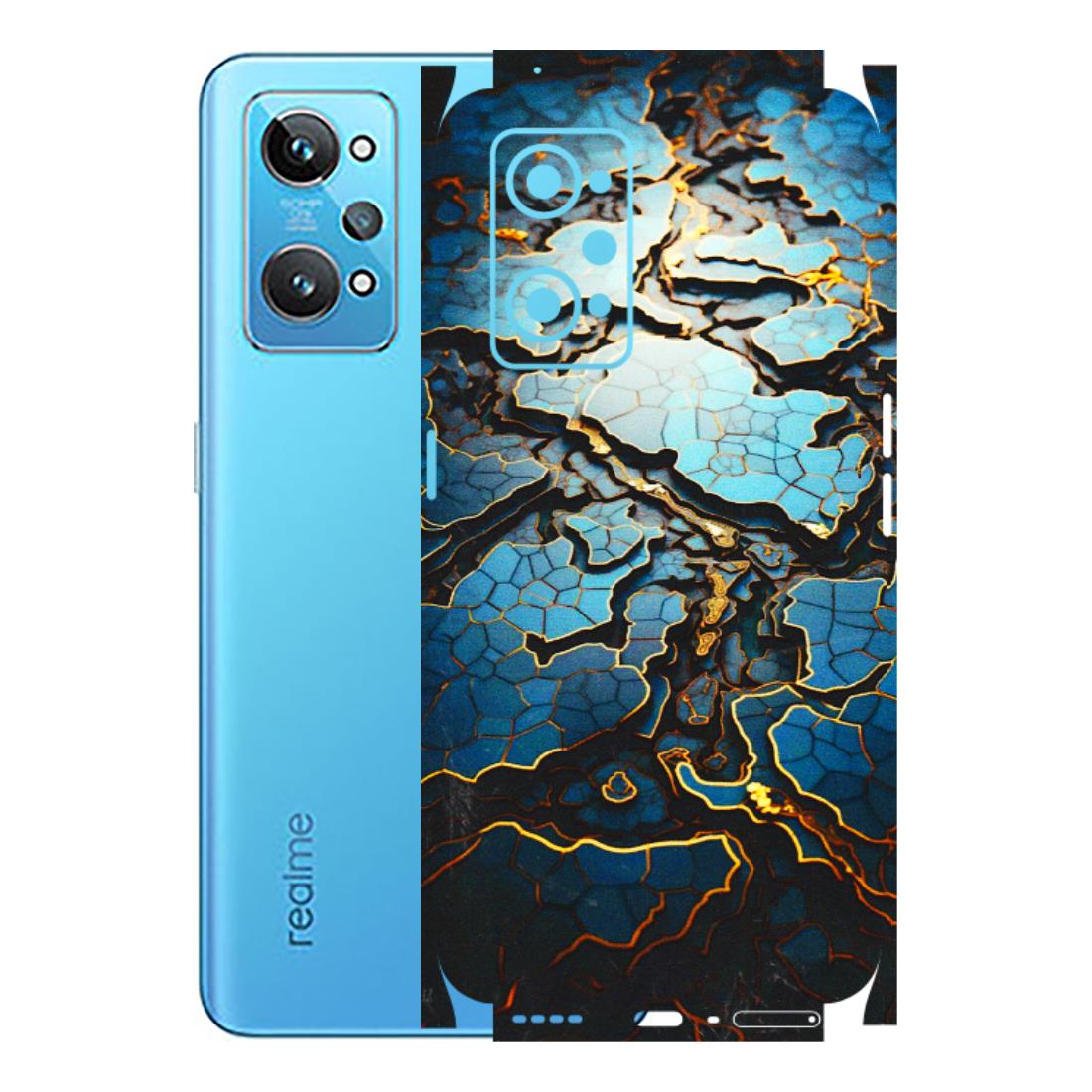 Realme Phone Skins (All Models) - Blue Gold Abstract - 3D Embossed Finish (L-11) Realme GT 2