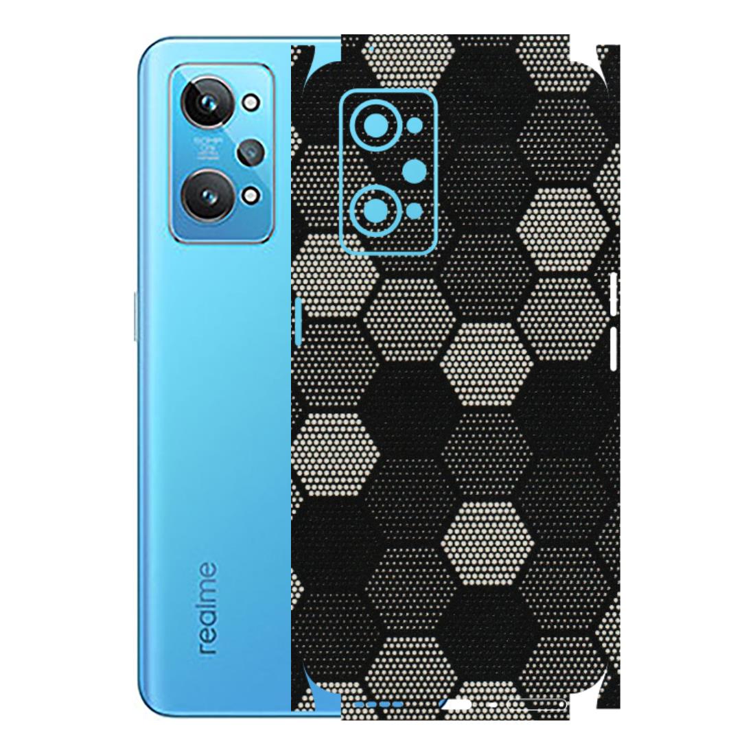 Realme Phone Skins (All Models) - Black & White Dotted Honeycomb Texture - 3D Embossed Finish (L-202) Realme GT 2