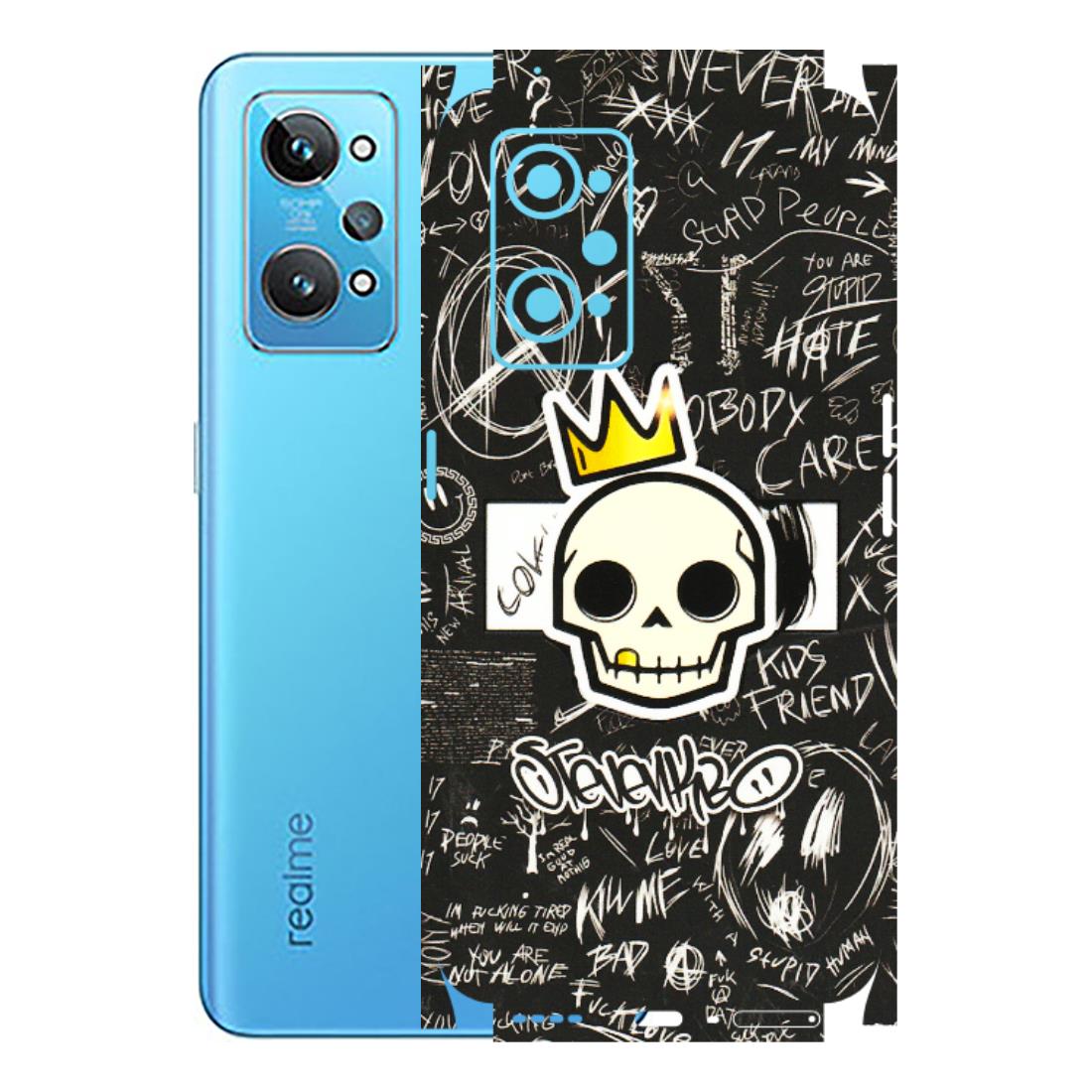 Realme Phone Skins (All Models) - Funny Skull Black Chalk Grafitti - 3D Embossed Finish (L-22) Realme GT 2