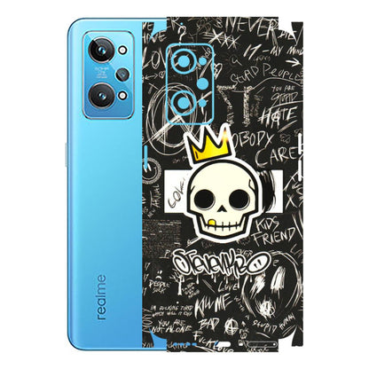 Realme Phone Skins (All Models) - Funny Skull Black Chalk Grafitti - 3D Embossed Finish (L-22) Realme GT 2