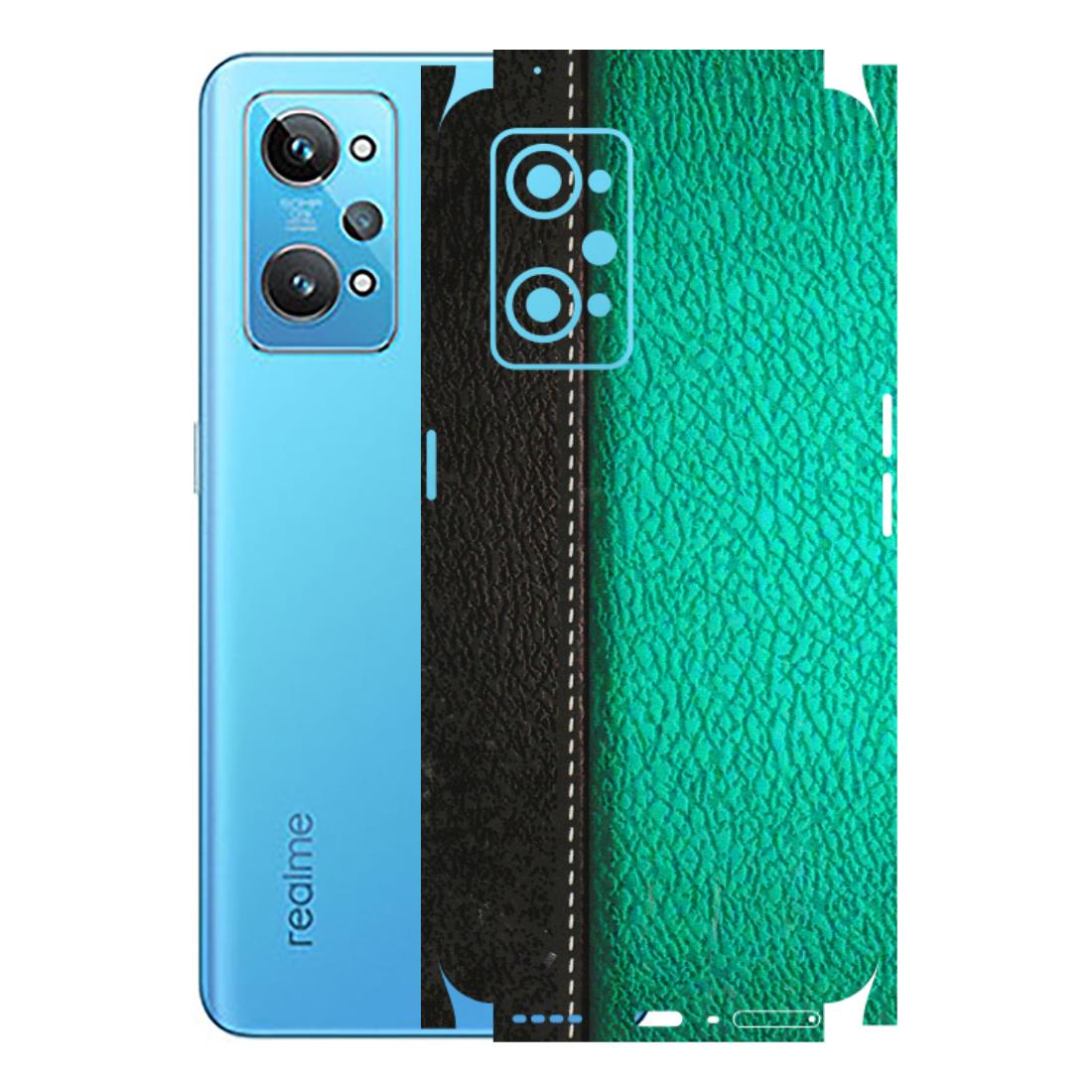 Realme Phone Skins (All Models) - Black Green Dual  Leather Stich - 3D Embossed Finish (L-233) Realme GT 2