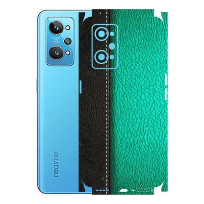 Realme Phone Skins (All Models) - Black Green Dual  Leather Stich - 3D Embossed Finish (L-233) Realme GT 2