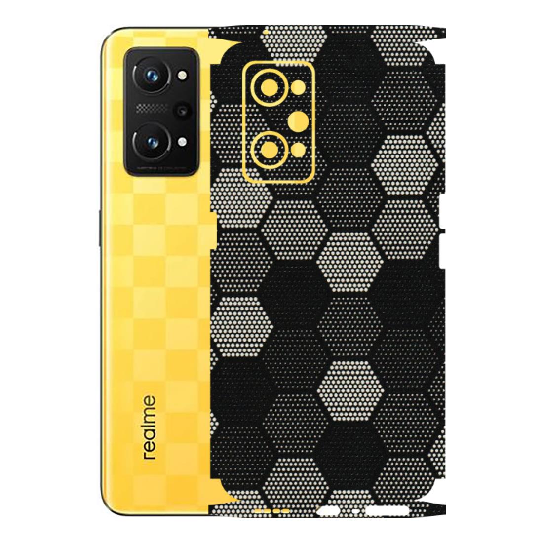 Realme Phone Skins (All Models) - Black & White Dotted Honeycomb Texture - 3D Embossed Finish (L-202) Realme GT Neo 3T