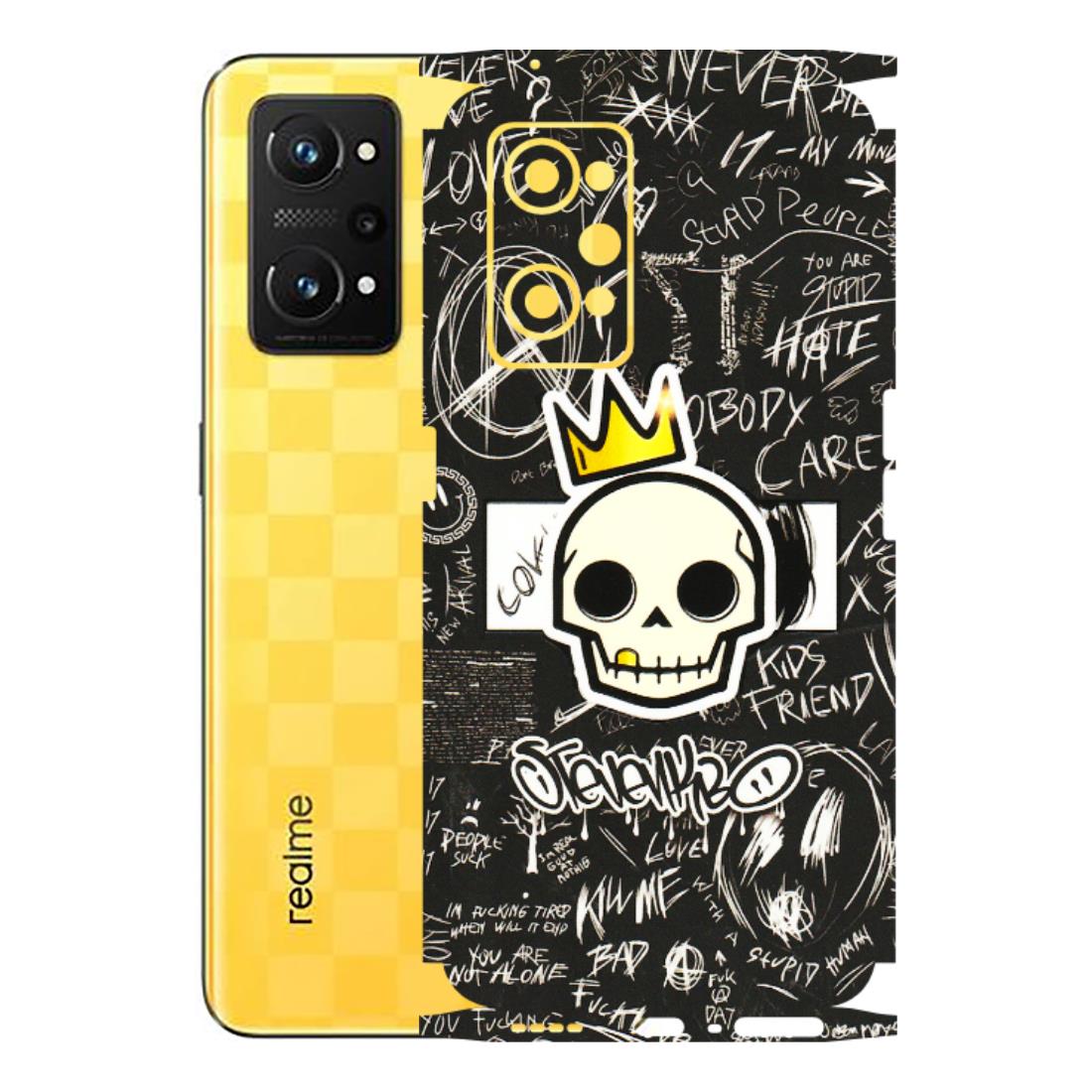 Realme Phone Skins (All Models) - Funny Skull Black Chalk Grafitti - 3D Embossed Finish (L-22) Realme GT Neo 3T