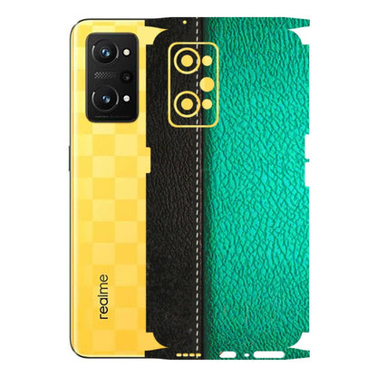 Realme Phone Skins (All Models) - Black Green Dual  Leather Stich - 3D Embossed Finish (L-233) Realme GT Neo 3T