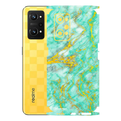 Realme Phone Skins (All Models) - Green And Gold Marble Feel - Matte Finish (M-16) Realme GT Neo 3T