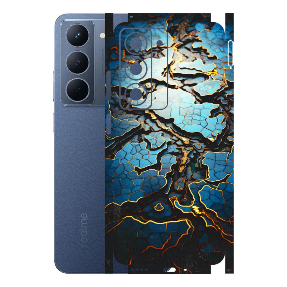 Realme Phone Skins (All Models) - Blue Gold Abstract - 3D Embossed Finish (L-11) Realme P3X