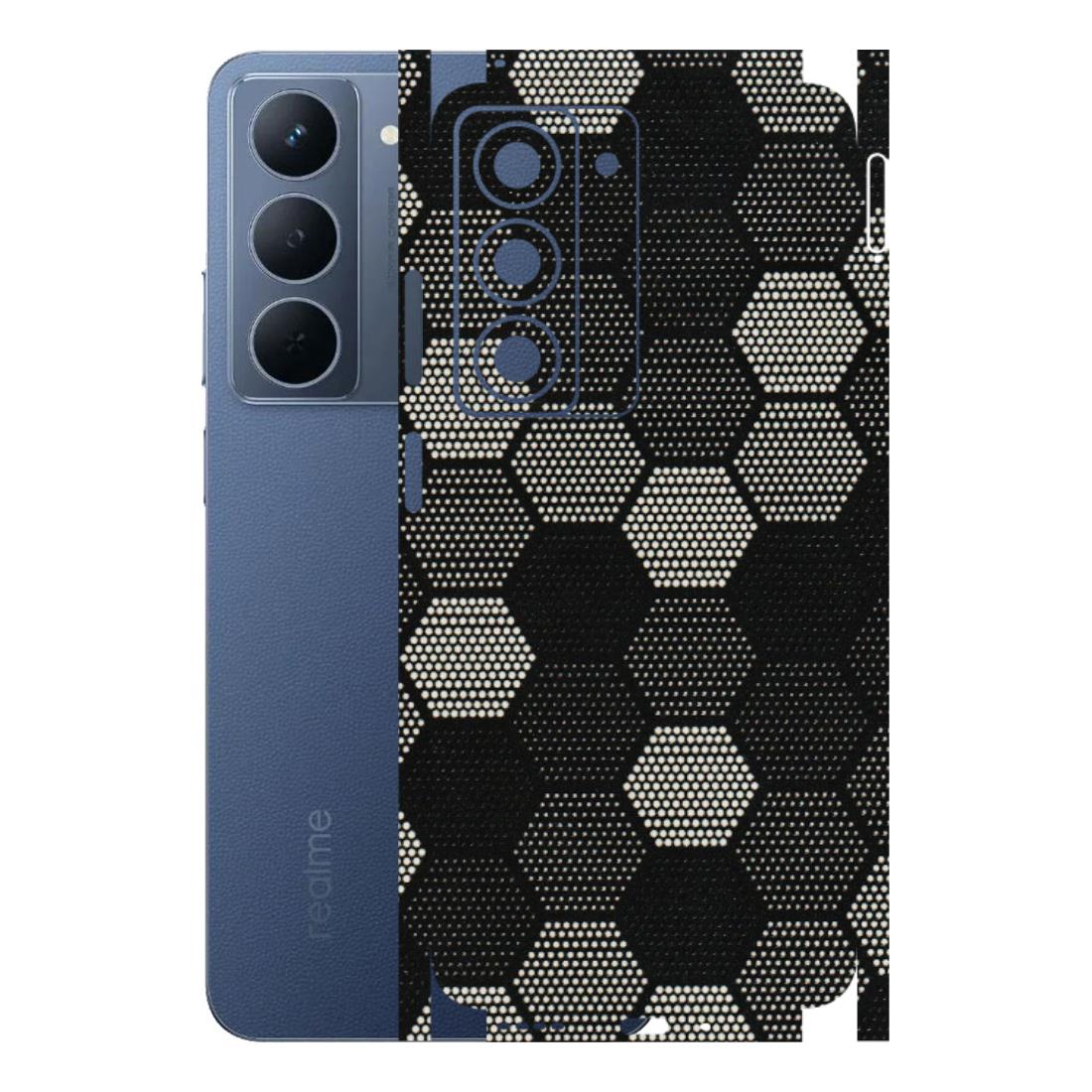 Realme Phone Skins (All Models) - Black & White Dotted Honeycomb Texture - 3D Embossed Finish (L-202) Realme P3X