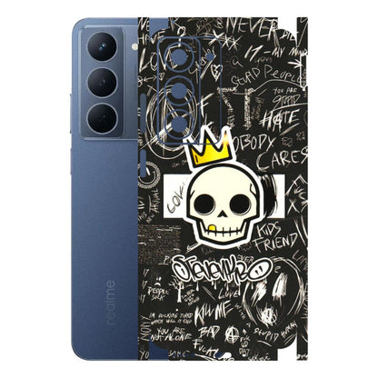 Realme Phone Skins (All Models) - Funny Skull Black Chalk Grafitti - 3D Embossed Finish (L-22) Realme P3X