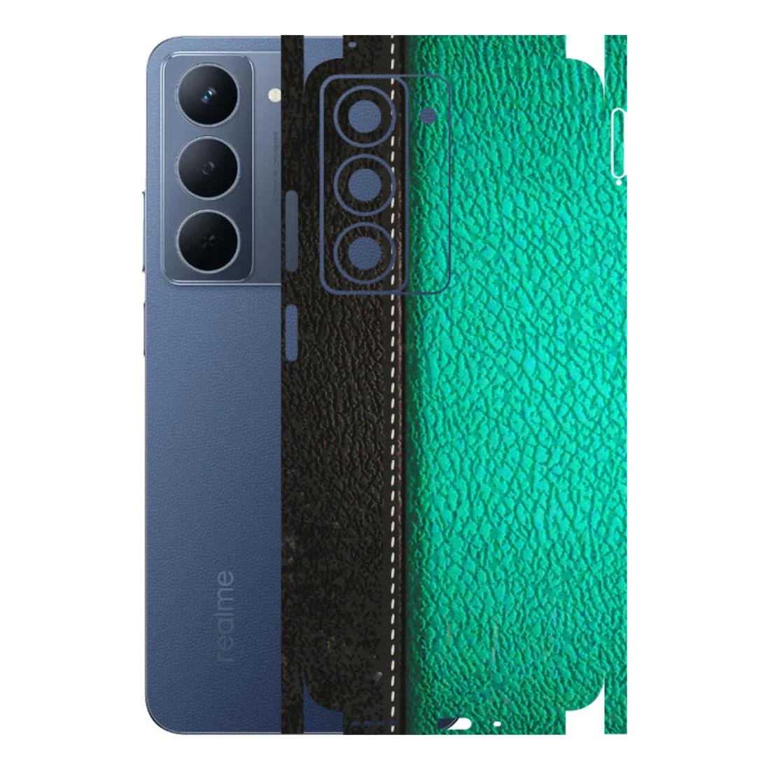 Realme Phone Skins (All Models) - Black Green Dual  Leather Stich - 3D Embossed Finish (L-233) Realme P3X