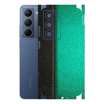 Realme Phone Skins (All Models) - Black Green Dual  Leather Stich - 3D Embossed Finish (L-233) Realme P3X