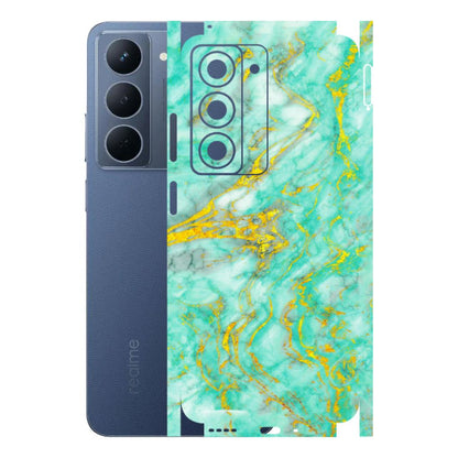 Realme Phone Skins (All Models) - Green And Gold Marble Feel - Matte Finish (M-16) Realme P3X