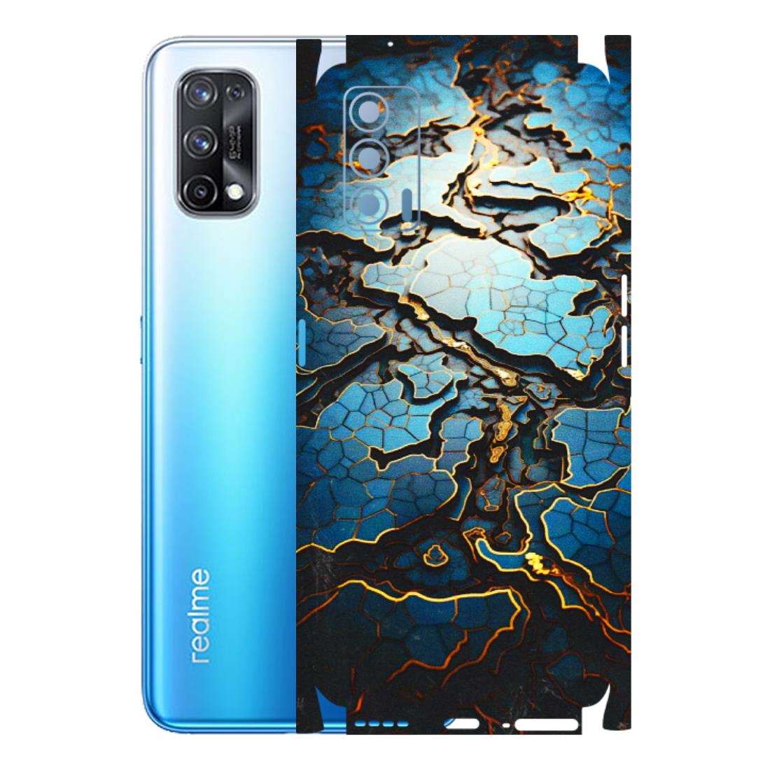 Realme Phone Skins (All Models) - Blue Gold Abstract - 3D Embossed Finish (L-11) Realme X7 5G