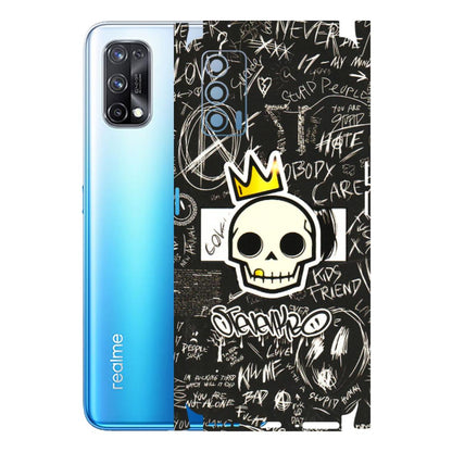 Realme Phone Skins (All Models) - Funny Skull Black Chalk Grafitti - 3D Embossed Finish (L-22) Realme X7 5G