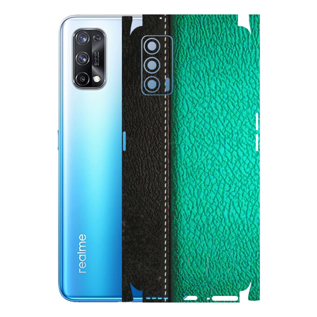 Realme Phone Skins (All Models) - Black Green Dual  Leather Stich - 3D Embossed Finish (L-233) Realme X7 5G
