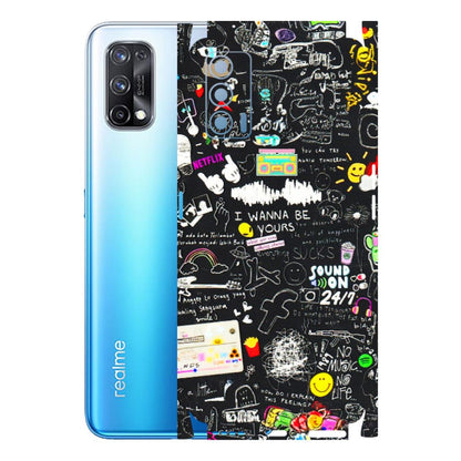 Realme Phone Skins (All Models) - Black Creatives Doodles - 3D Embossed Finish (L-311) Realme X7 5G
