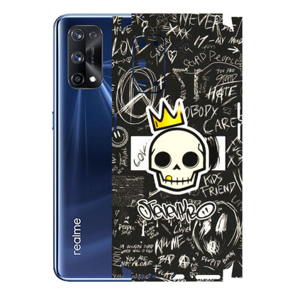 Realme Phone Skins (All Models) - Funny Skull Black Chalk Grafitti - 3D Embossed Finish (L-22) Realme X7 Pro (5G)
