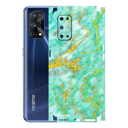Realme Phone Skins (All Models) - Green And Gold Marble Feel - Matte Finish (M-16) Realme X7 Pro (5G)