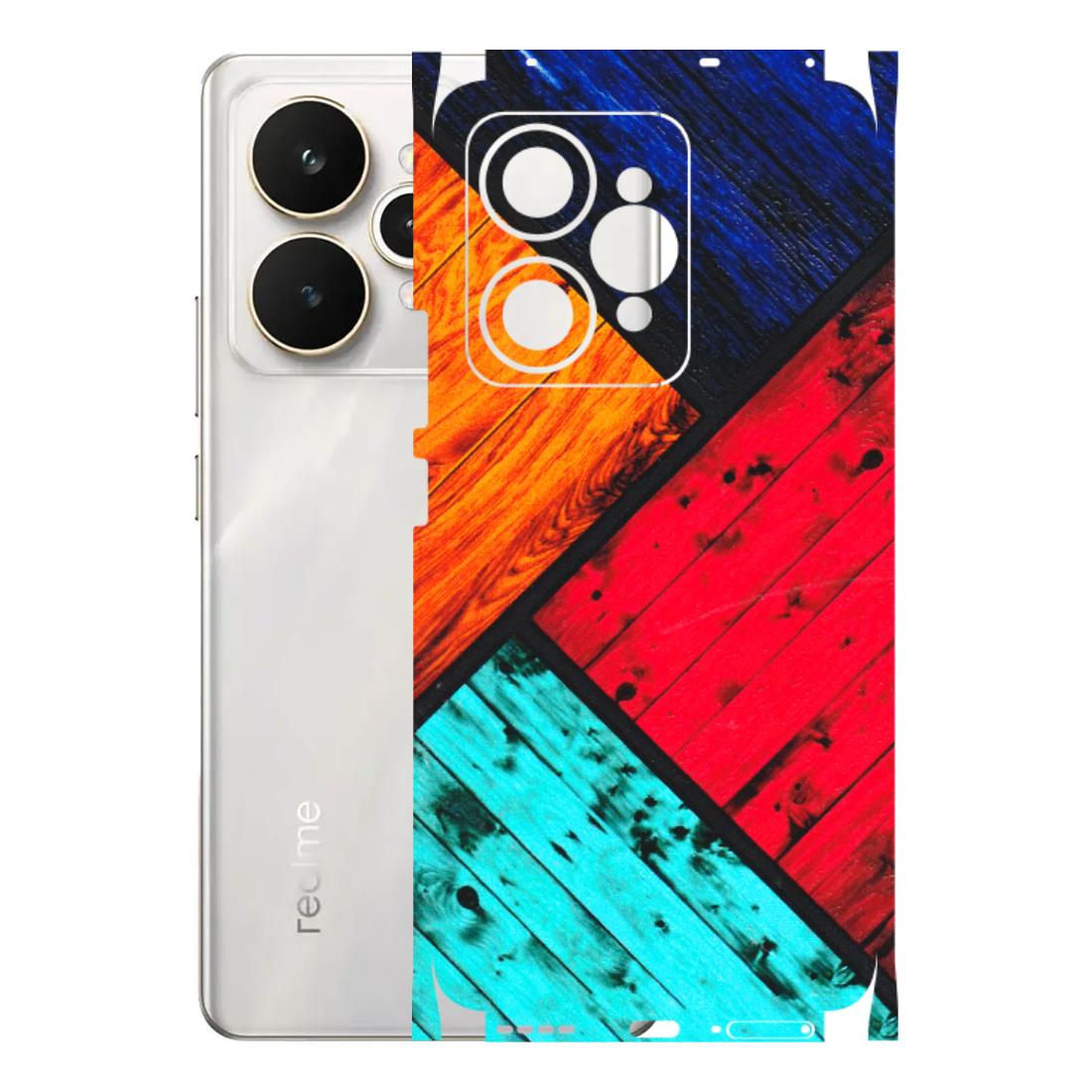 Realme Phone Skins (All Models) - Colourful Wood Panels Abstract - 3D Embossed Finish (L-09) Realme 15 5G