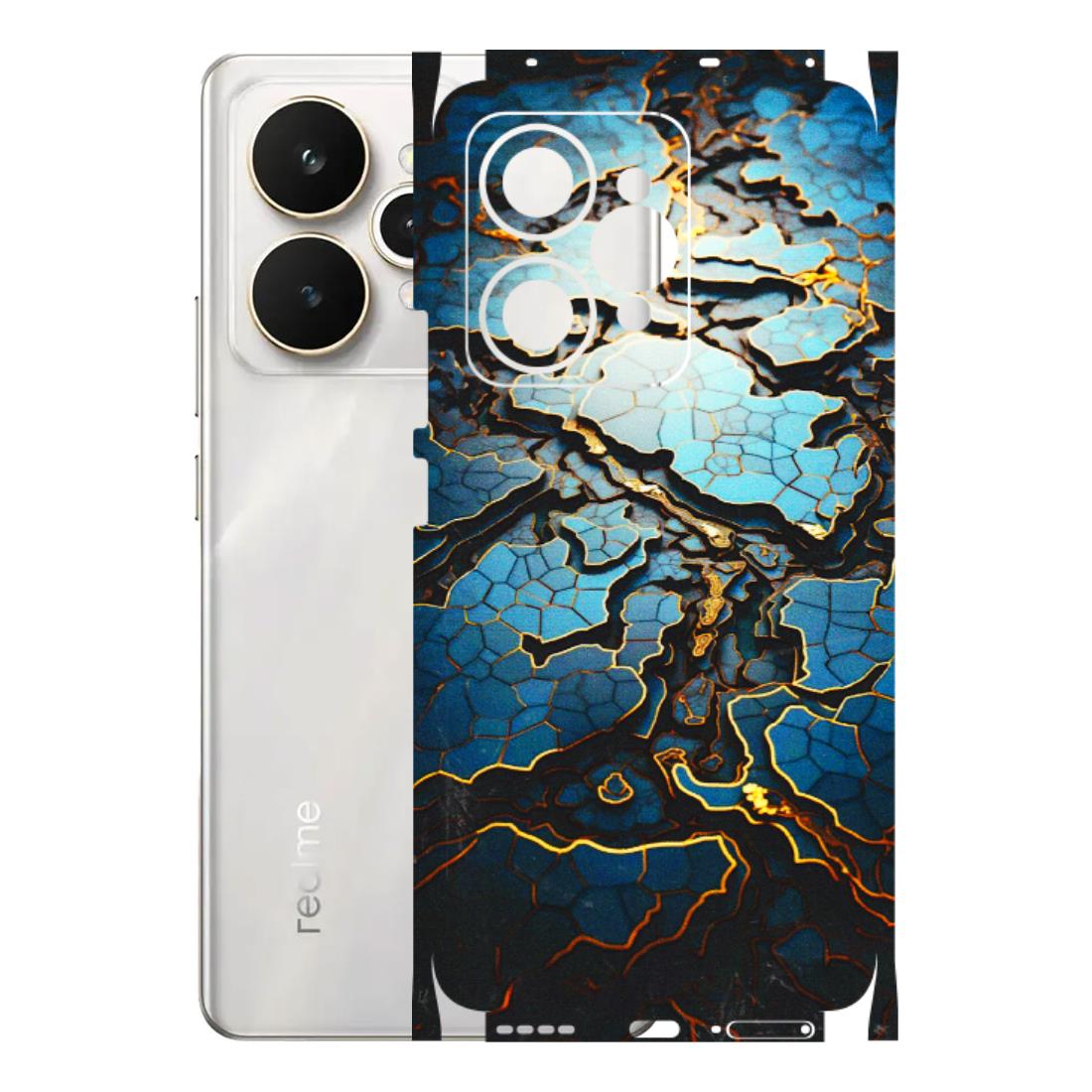 Realme Phone Skins (All Models) - Blue Gold Abstract - 3D Embossed Finish (L-11) Realme 15 5G