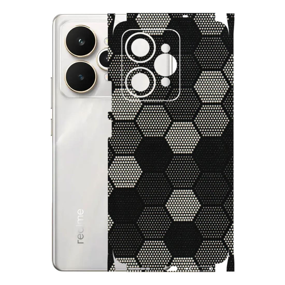 Realme Phone Skins (All Models) - Black & White Dotted Honeycomb Texture - 3D Embossed Finish (L-202) Realme 15 5G