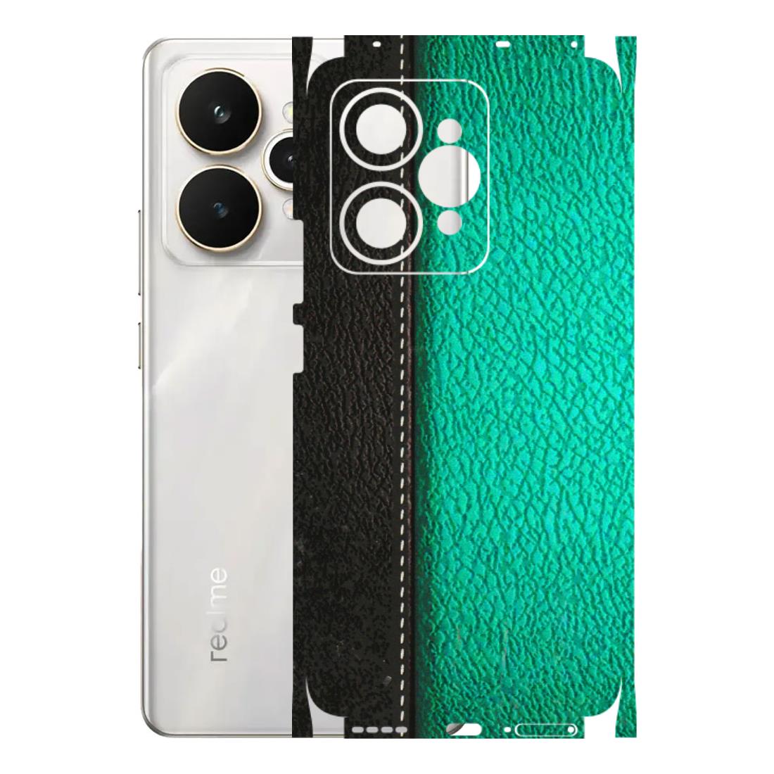 Realme Phone Skins (All Models) - Black Green Dual  Leather Stich - 3D Embossed Finish (L-233) Realme 15 5G