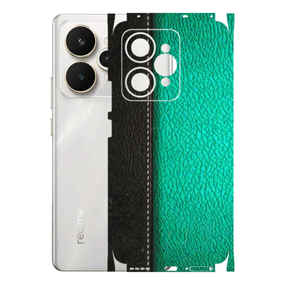 Realme Phone Skins (All Models) - Black Green Dual  Leather Stich - 3D Embossed Finish (L-233) Realme 15 5G