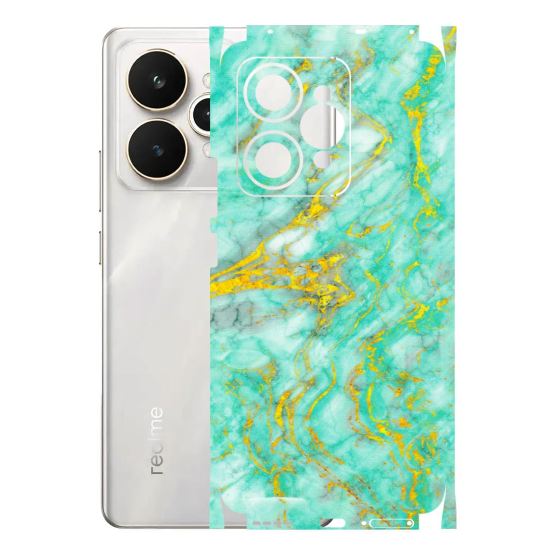 Realme Phone Skins (All Models) - Green And Gold Marble Feel - Matte Finish (M-16) Realme 15 5G