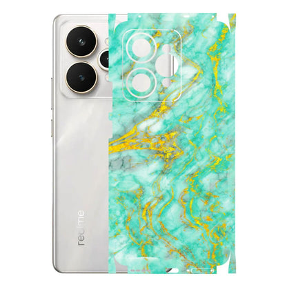 Realme Phone Skins (All Models) - Green And Gold Marble Feel - Matte Finish (M-16) Realme 15 5G