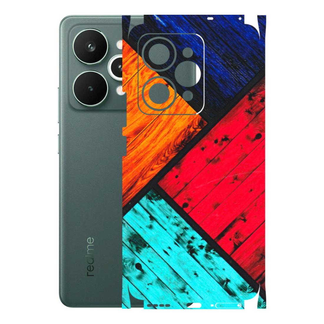 Realme Phone Skins (All Models) - Colourful Wood Panels Abstract - 3D Embossed Finish (L-09) Realme 15 Pro 5G