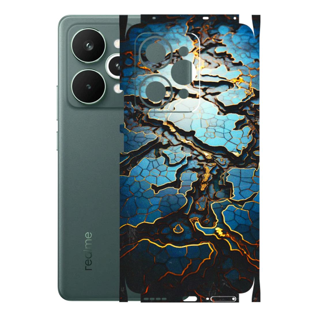 Realme Phone Skins (All Models) - Blue Gold Abstract - 3D Embossed Finish (L-11) Realme 15 Pro 5G