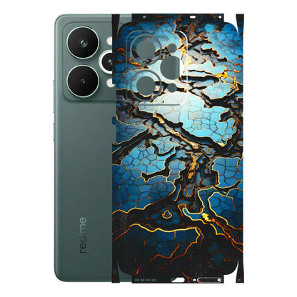 Realme Phone Skins (All Models) - Blue Gold Abstract - 3D Embossed Finish (L-11) Realme 15 Pro 5G