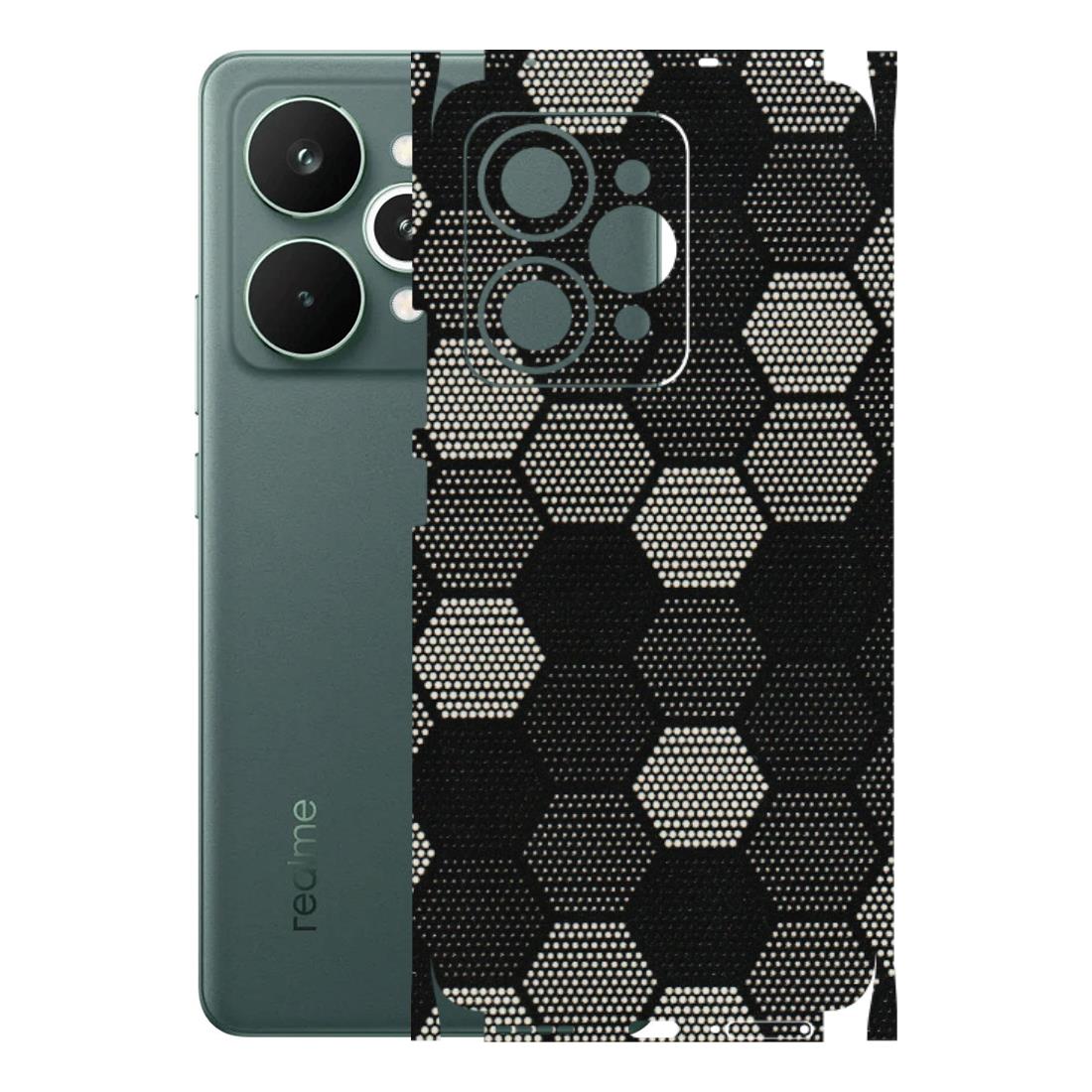 Realme Phone Skins (All Models) - Black & White Dotted Honeycomb Texture - 3D Embossed Finish (L-202) Realme 15 Pro 5G