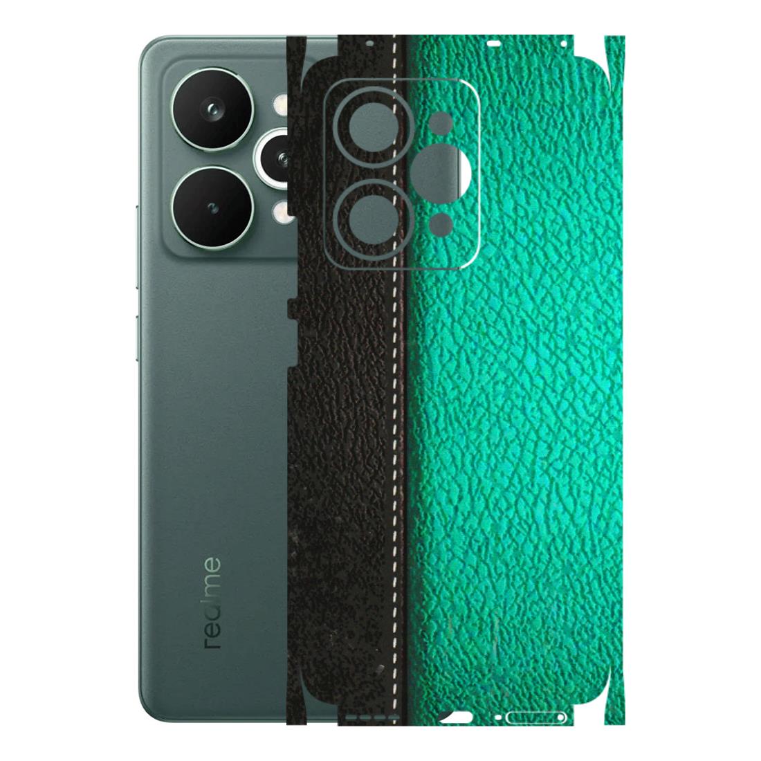 Realme Phone Skins (All Models) - Black Green Dual  Leather Stich - 3D Embossed Finish (L-233) Realme 15 Pro 5G