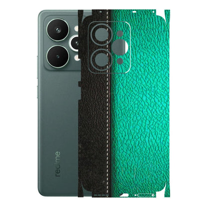 Realme Phone Skins (All Models) - Black Green Dual  Leather Stich - 3D Embossed Finish (L-233) Realme 15 Pro 5G
