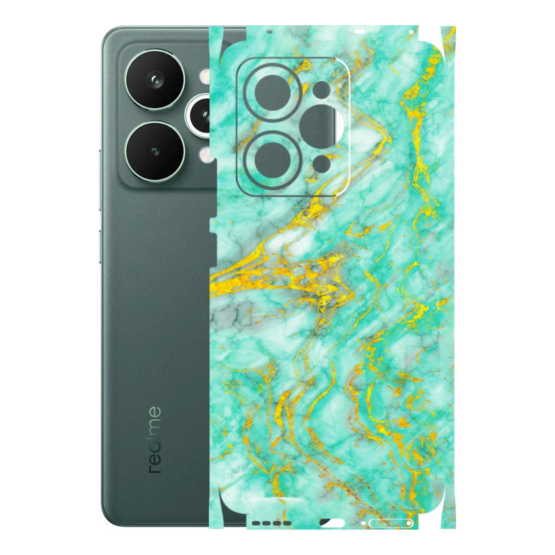 Realme Phone Skins (All Models) - Green And Gold Marble Feel - Matte Finish (M-16) Realme 15 Pro 5G