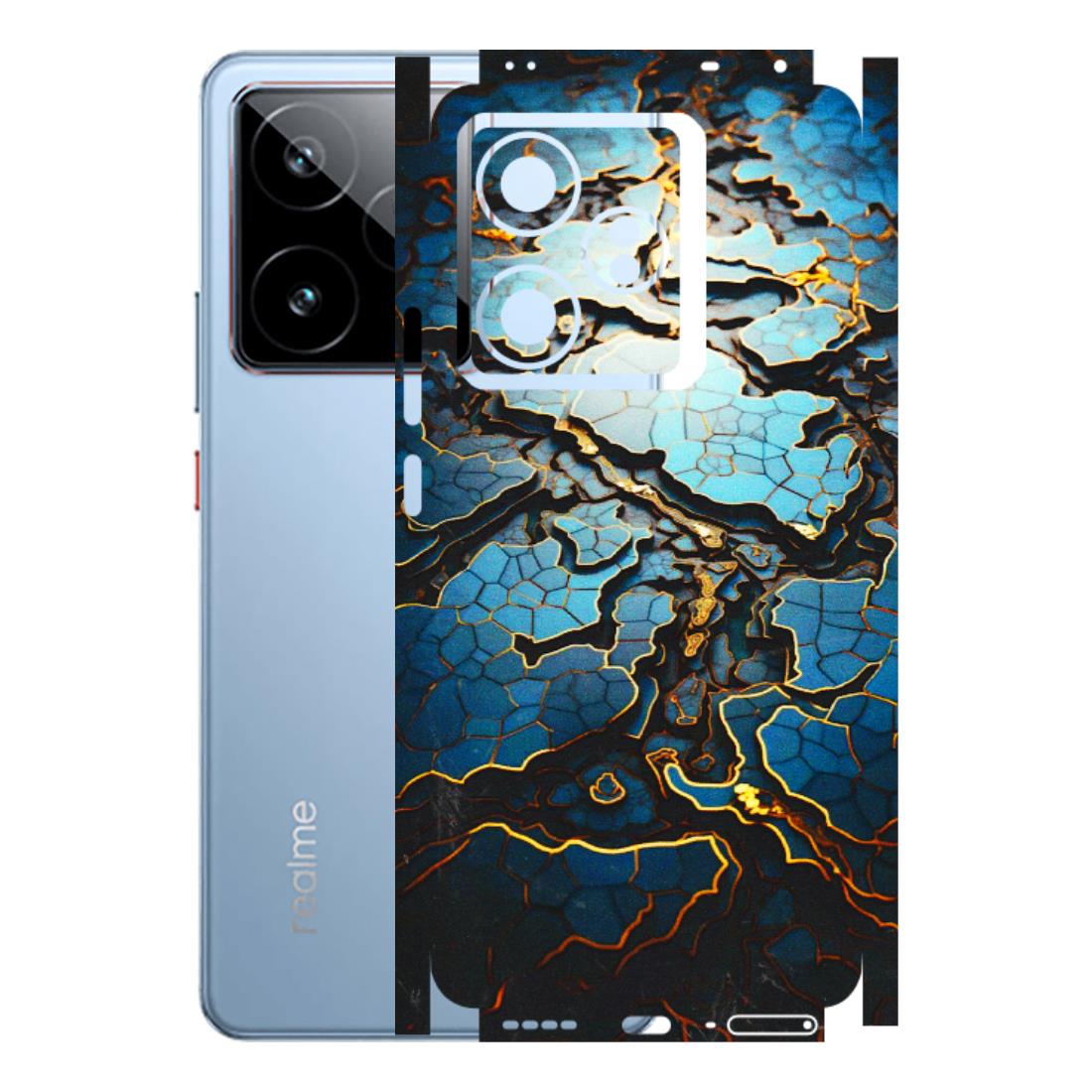 Realme Phone Skins (All Models) - Blue Gold Abstract - 3D Embossed Finish (L-11) Realme GT7 5G