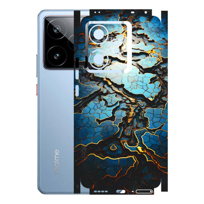 Realme Phone Skins (All Models) - Blue Gold Abstract - 3D Embossed Finish (L-11) Realme GT7 5G