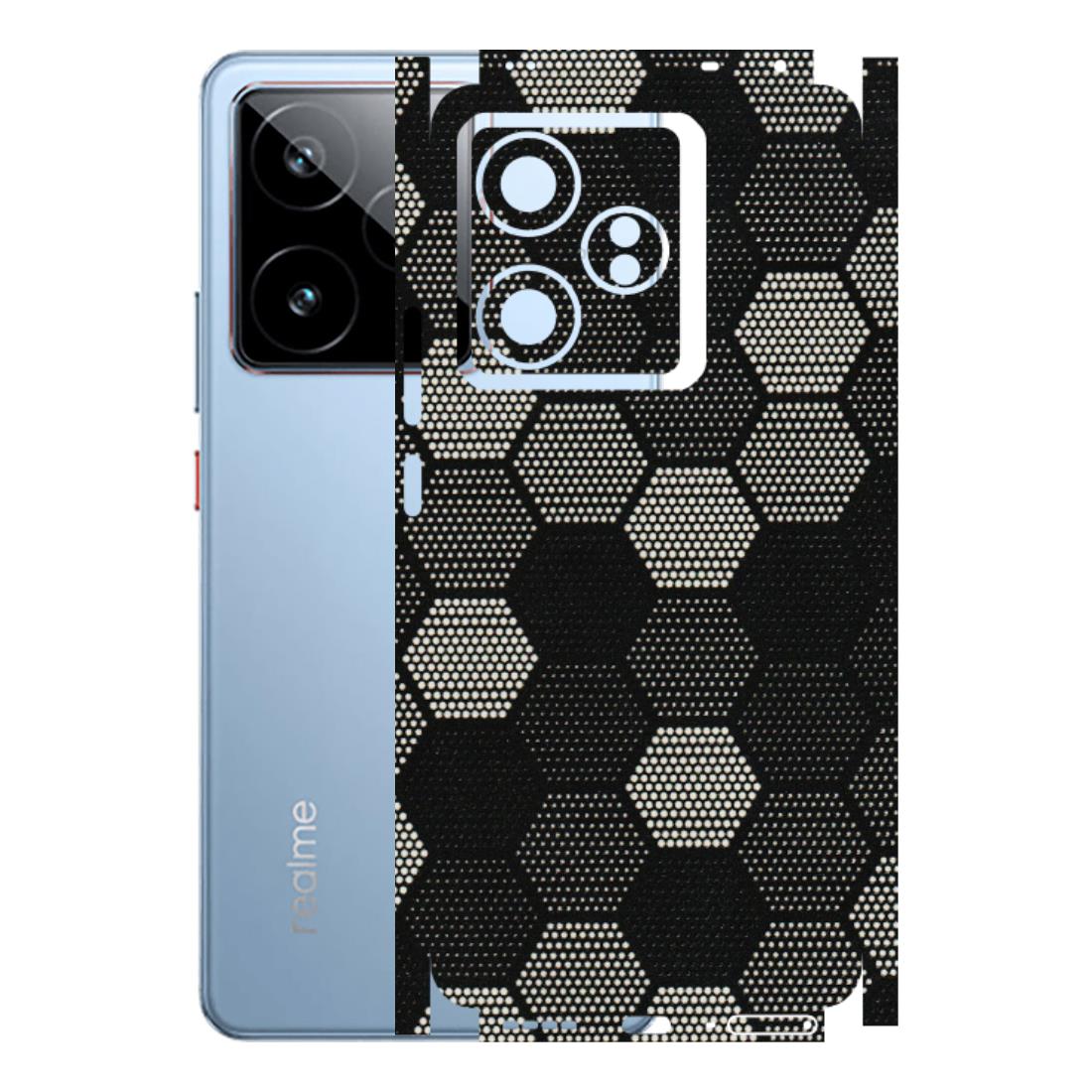 Realme Phone Skins (All Models) - Black & White Dotted Honeycomb Texture - 3D Embossed Finish (L-202) Realme GT7 5G