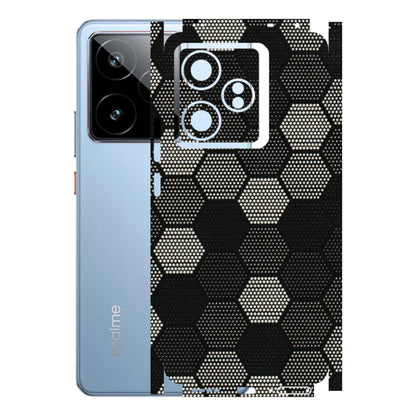 Realme Phone Skins (All Models) - Black & White Dotted Honeycomb Texture - 3D Embossed Finish (L-202) Realme GT7 5G
