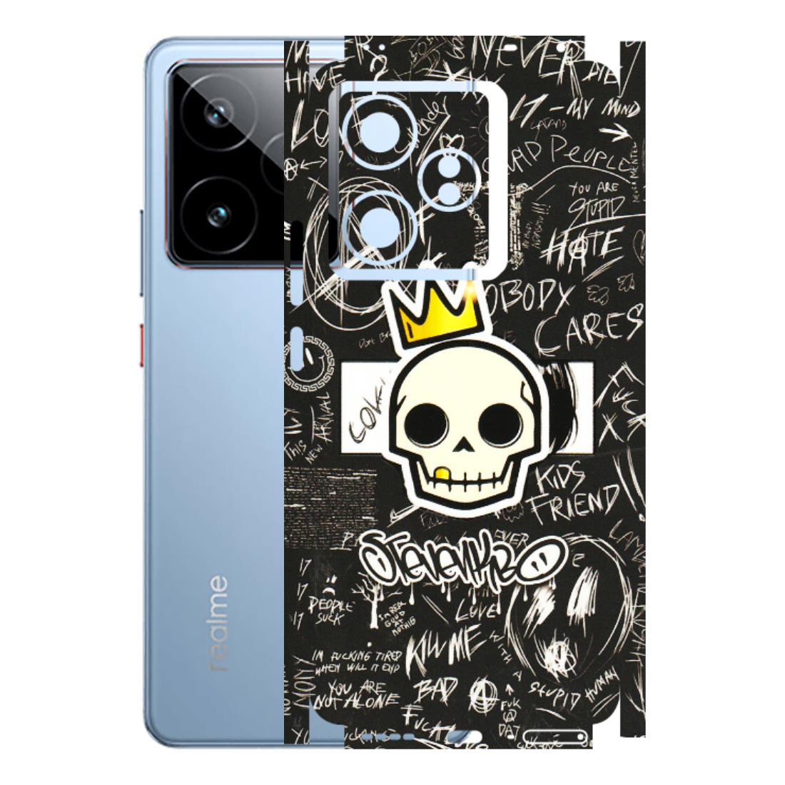 Realme Phone Skins (All Models) - Funny Skull Black Chalk Grafitti - 3D Embossed Finish (L-22) Realme GT7 5G